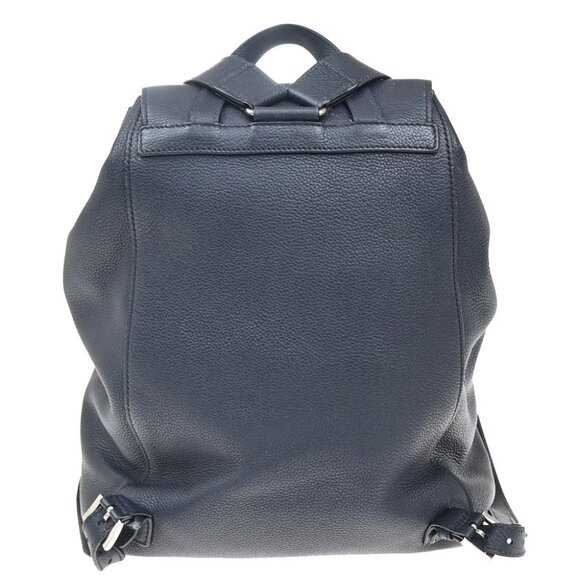 PRADA Logo Backpack Bag Vitello Daino Leather Navy Blue Silver Italy 667RF606 - Picture 2 of 15